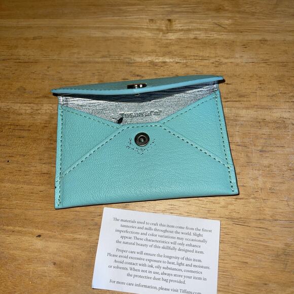 TIFFANY & Co. Business Card Holder Leather Envelope Style Tiffany Blue - Picture 9 of 9